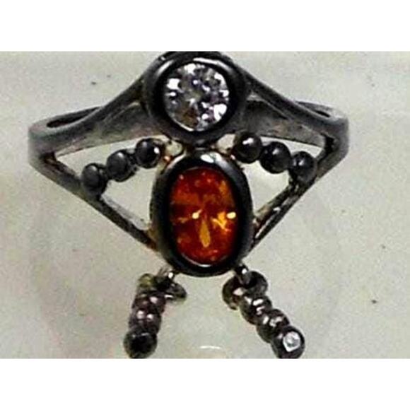 Vintage Sterling Silver Charm Ring Mother Grandmother Baby Sim Diamond Size 6 - Picture 1 of 7